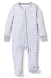 Petite Plume Stripe Pima Cotton Footie In Grey
