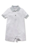 Petite Plume Stripe Polo Romper In Grey