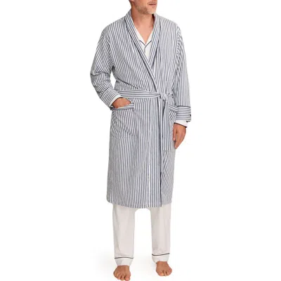 Petite Plume Stripe Woven Pima Cotton Robe In Blue