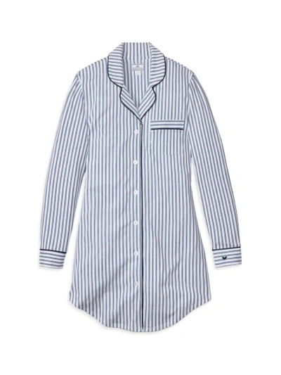 Petite Plume Striped Cotton Pajama Shirt In White Blue Stripe
