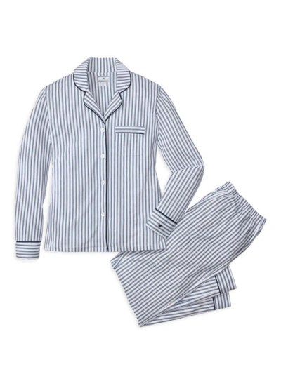 Petite Plume Striped Cotton Pajamas In White Blue Stripe
