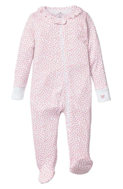 Petite Plume Babies' Sweethearts Fitted One-piece Cotton Footie Pajamas In Pink