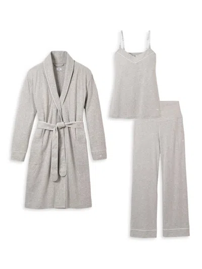 Petite Plume The Maternity Cozy Cotton Dressing Gown, Camisole Top, & Trousers Set In Grey