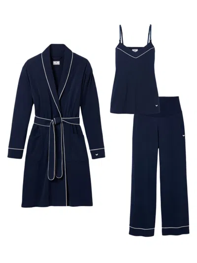 Petite Plume The Maternity Cozy Cotton Dressing Gown, Camisole Top & Trousers Set In Navy