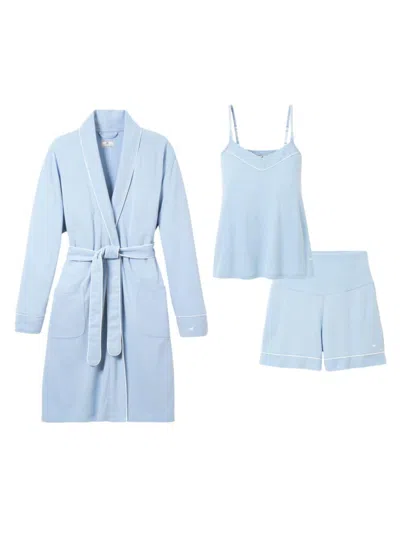 Petite Plume The Must Have Maternity Cotton Robe, Camisole & Shorts Set In Blue