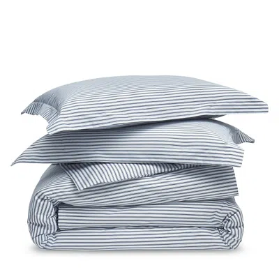 Petite Plume Ticking Duvet Set, Full/queen In Blue