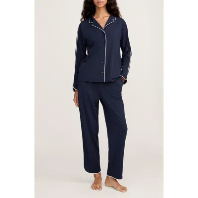 Petite Plume Tulip Piped Pima Cotton Pajamas In Blue