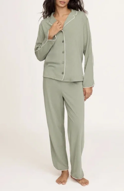 Petite Plume Tulip Piped Pima Cotton Pajamas In Green