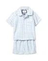 Petite Plume Kid's Gingham Pajama Set W/ Contrast Piping In Blue