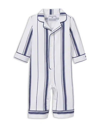 Petite Plume Unisex Twill Parlor Striped Classic Romper - Baby In White