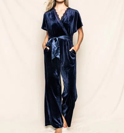 Petite Plume Velvet Jumpsuit In Navy