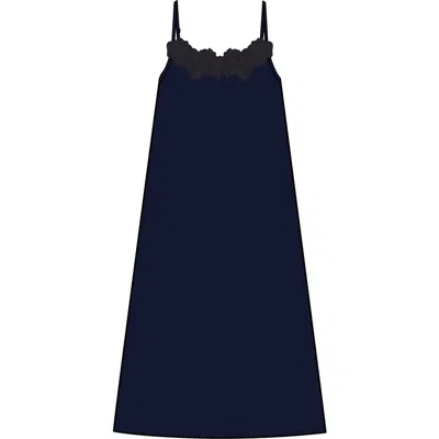 Petite Plume Voile Fleur Cotton Slip Nightgown In Blue