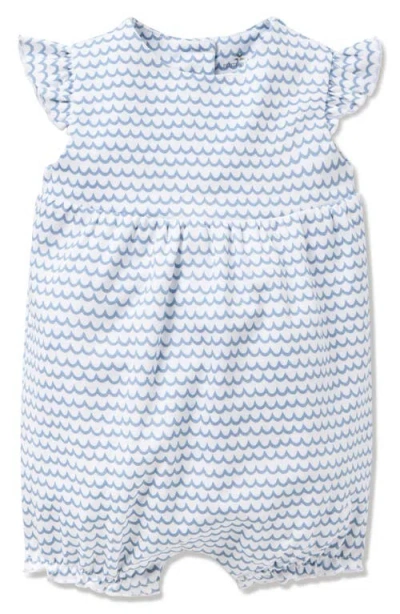 Petite Plume Babies'  Wave Print Pima Cotton Romper In Blue