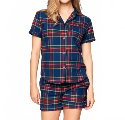 Petite Plume Windsor Tartan Short Sleeve Set In Tartan Plaid In Blue
