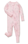 Petite Plume Winter Stripes Stretch Pima Cotton Blend Convertible One-piece Pajamas In Pink