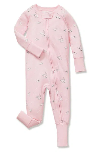 Petite Plume Babies'  Winter Stripes Stretch Pima Cotton Blend Convertible One-piece Pajamas In Pink