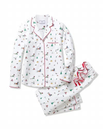 Petite Plume Women's Holiday Town Twill Pajamas In White Multi