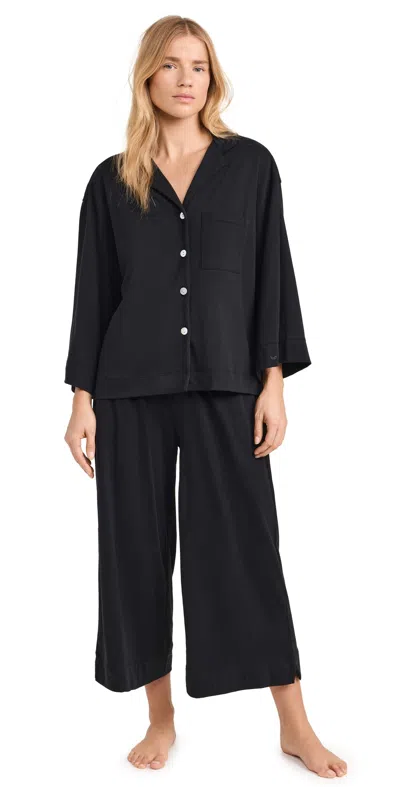 Petite Plume Women's Luxe Pima Black Wide Leg Pajama Set Black