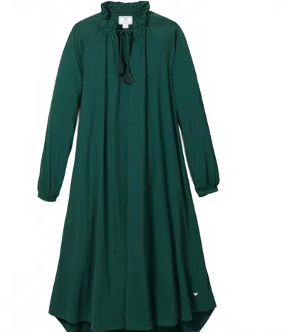 Petite Plume Women's Luxe Pima Cotton Garbo Long Sleeve Nightgown In Evergreen In Green