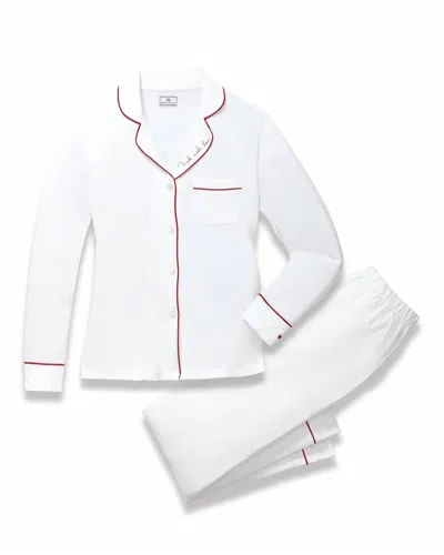Petite Plume Women's Made With Love Pima Cotton Pajama Set In White With Red Embroidery In Multi