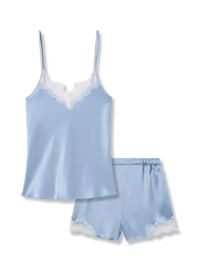 Petite Plume Women's Mulberry Silk Lace Cami & Shorts Set In Blue