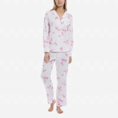 Petite Plume Women's Twill Floral Long Pajama Set In English Rose In Pink