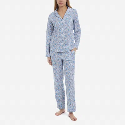 Petite Plume Women's Twill Floral Long Pajama Set In Fleur D'azur In Multi