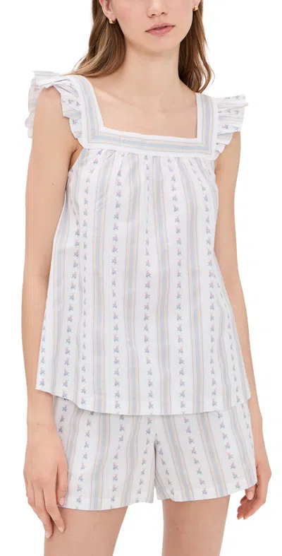 Petite Plume Woven Twill Clara Shorts Set In Cottage Stripe White
