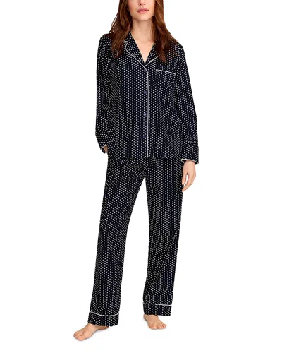 Petite Plume Woven Twill Midnight Hearts Classic Pajama Set In Blue