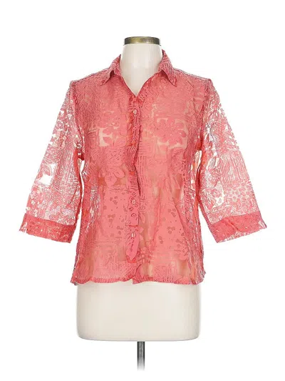 Pre-owned Petite Sophisticate 3/4 Sleeve Button Down Shirt In Pink