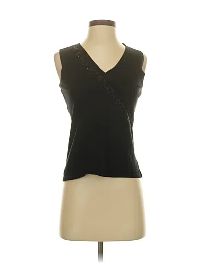 Pre-owned Petite Sophisticate Sleeveless Silk Top Black V Neck Tops