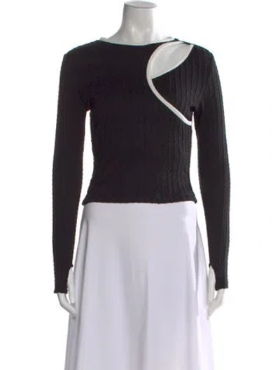 Pre-owned Petite Studio Nyc Asymmetrical Long Sleeve Top In Black