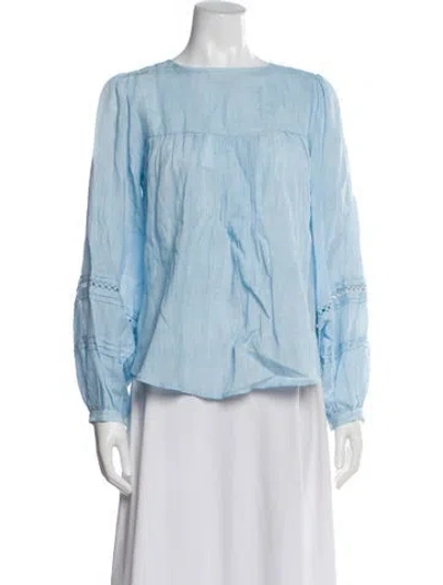 Pre-owned Petite Studio Nyc Crew Neck Long Sleeve Blouse In Blue