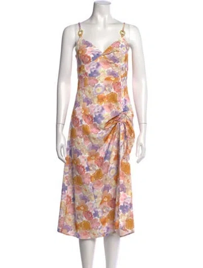 Pre-owned Petite Studio Nyc Floral Print Midi Length Dress In White