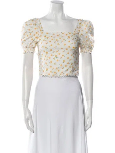 Pre-owned Petite Studio Nyc Floral Print Square Neckline Crop Top In Neutral