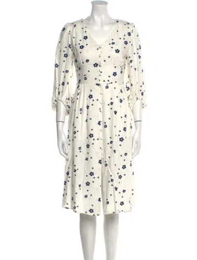 Pre-owned Petite Studio Nyc Linen Knee-length Dress In White