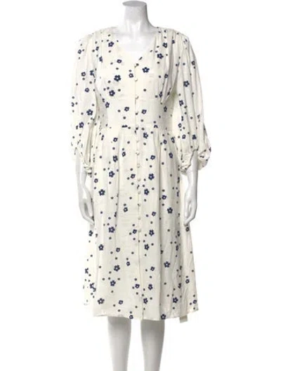 Pre-owned Petite Studio Nyc Linen Midi Length Dress In White