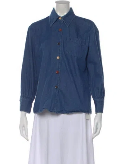 Pre-owned Petite Studio Nyc Long Sleeve Button-up Top In Blue