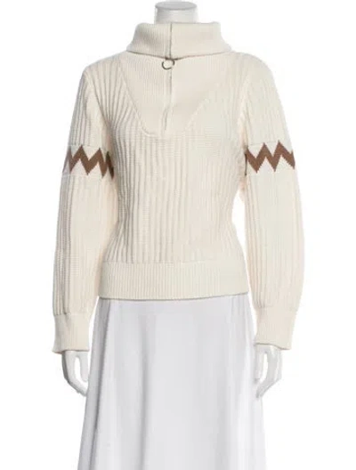 Pre-owned Petite Studio Nyc Merino Wool Mock Neck Sweater In Neutral