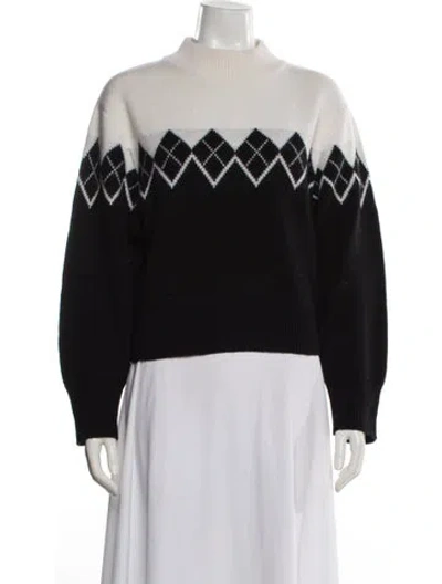 Pre-owned Petite Studio Nyc Merino Wool Printed Sweater In Black