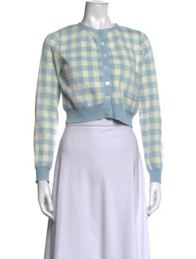 Pre-owned Petite Studio Nyc Plaid Print Crew Neck Sweater In Blue