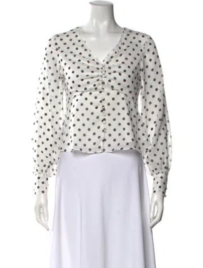 Pre-owned Petite Studio Nyc Polka Dot Print V-neck Blouse In White