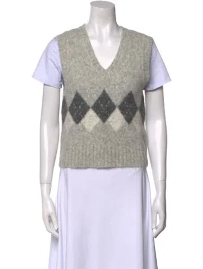 Pre-owned Petite Studio Nyc Printed V-neck Sweater In Gray