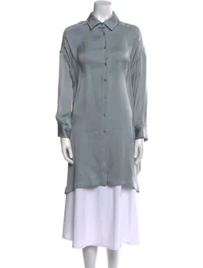 Pre-owned Petite Studio Nyc Silk Long Sleeve Tunic In Blue