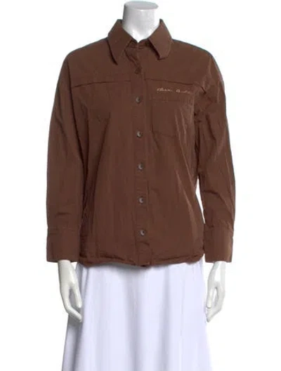 Pre-owned Petite Studio Nyc Three-quarter Sleeve Button-up Top In Brown