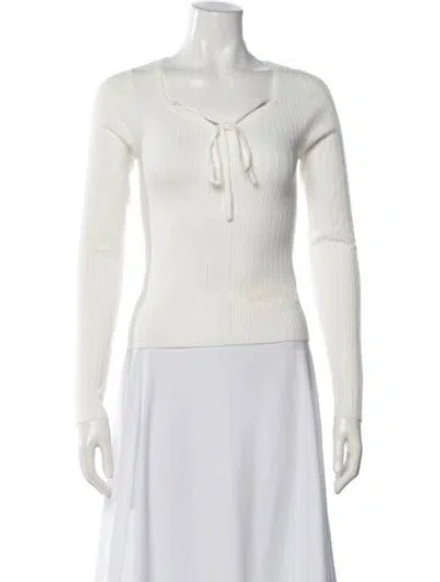 Pre-owned Petite Studio Nyc Tie Neck Long Sleeve Top In White