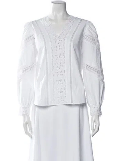Pre-owned Petite Studio Nyc V-neck Long Sleeve Blouse In White