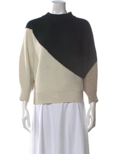 Pre-owned Petite Studio Nyc Wool Colorblock Pattern Sweater In Neutral