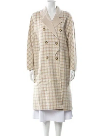Pre-owned Petite Studio Nyc Wool Houndstooth Print Trench Coat W/ Tags In Neutral