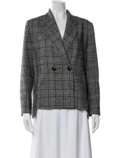 Pre-owned Petite Studio Nyc Wool Plaid Print Blazer In Black